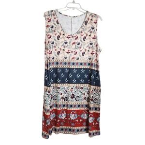 Sun Dress Womens 3XL  Floral Sleeveless Pull‎ On Polyester Scoop Neck Pockets